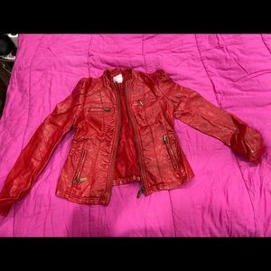 Red motorcycle pleather jacket